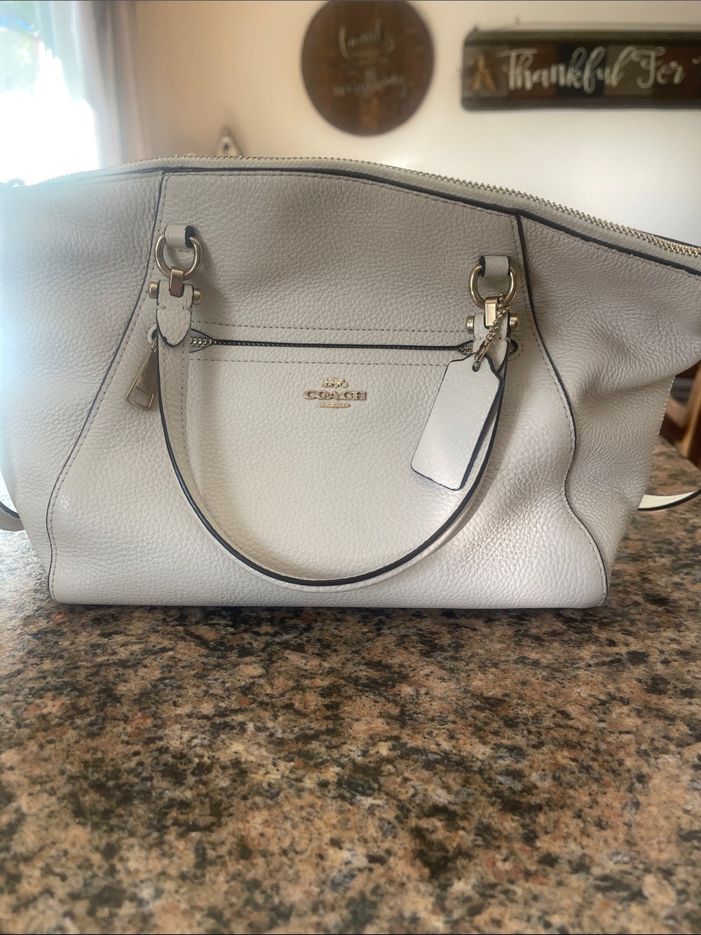Coach White Pebbled Leather Tote with Gold Hardware